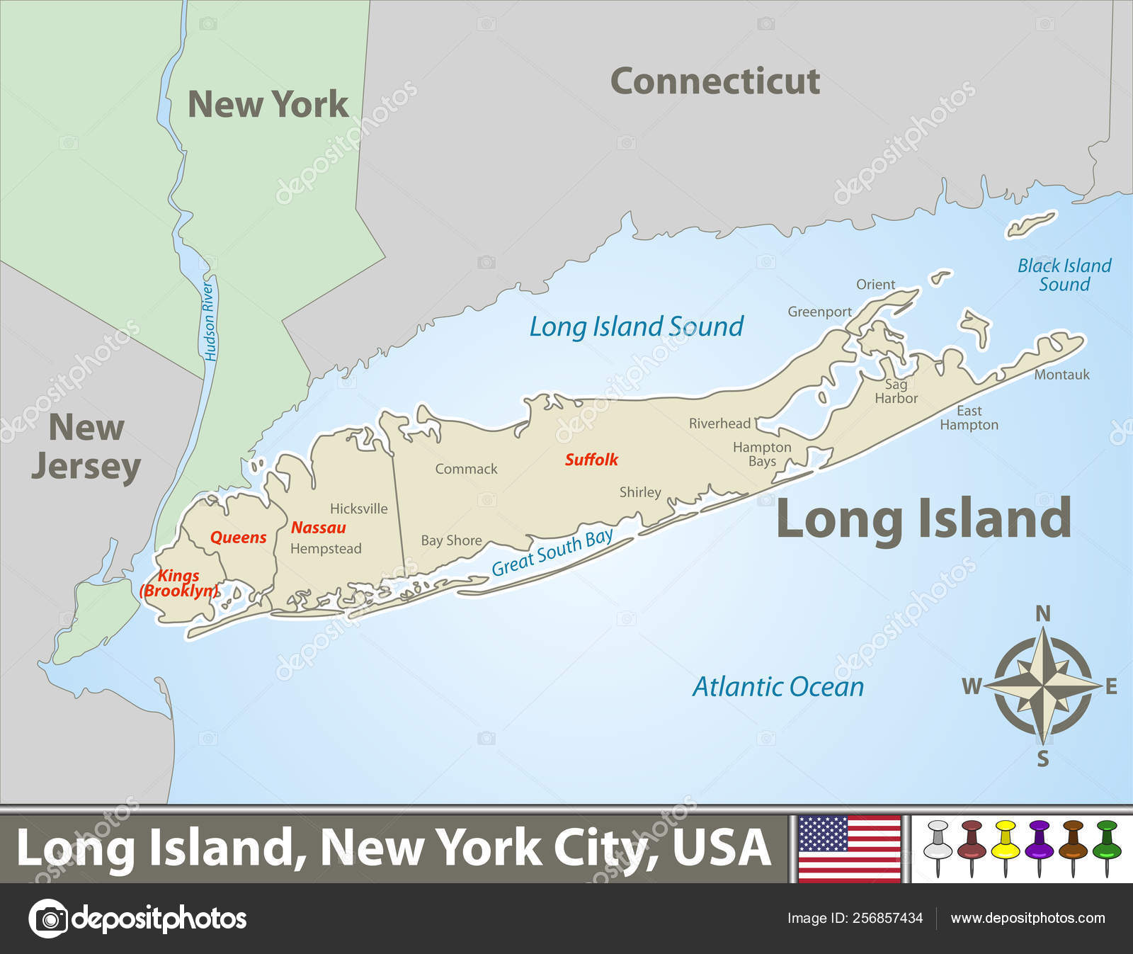 Vector map of Long Island - a region within the US state of New York ...
